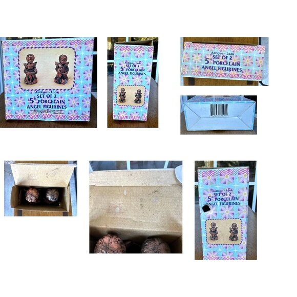 VTG Porcelain Angel Figurines Set of 2 Antique Look Bronze Finish Midwestern Hom - Picture 11 of 12